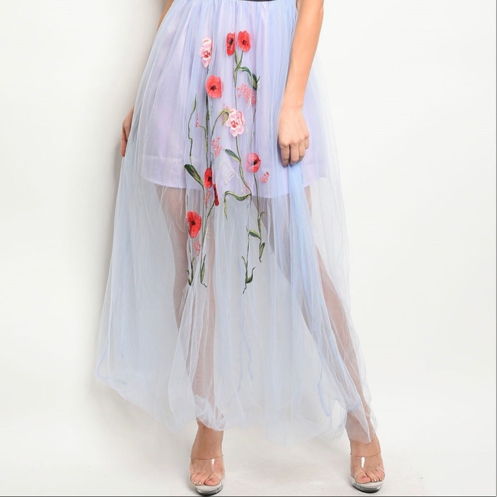 Brand New Chic Floral Embroidered Mesh Maxi Dress - Picture 3 of 6